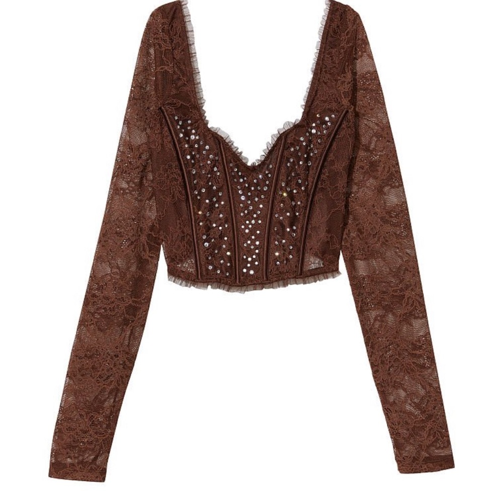 DREAM ANGELS Shimmer Long-Sleeve Lace Bra Top